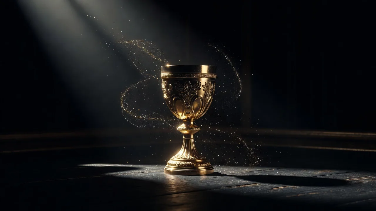 Złote trofeum w dramatycznym świetle