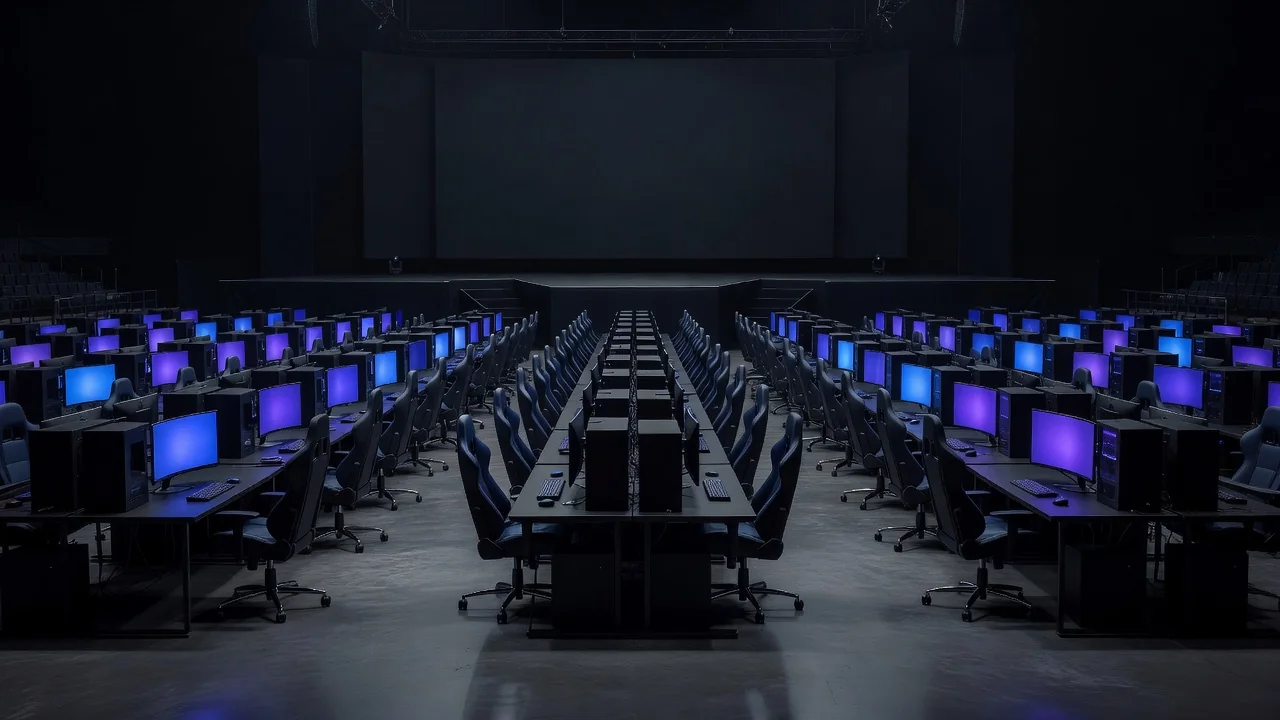 Pusta arena esportowa ze stanowiskami gamingowymi