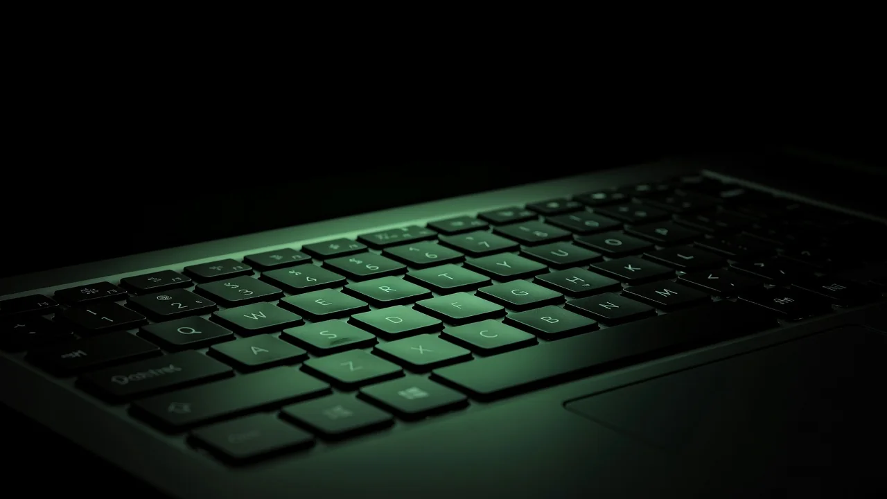 Klawiatura laptopa w zielonej poświacie ekranu