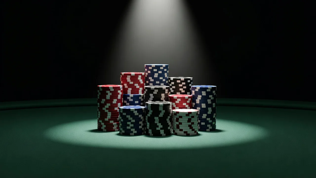 Wieże żetonów pokerowych na zielonym suknie