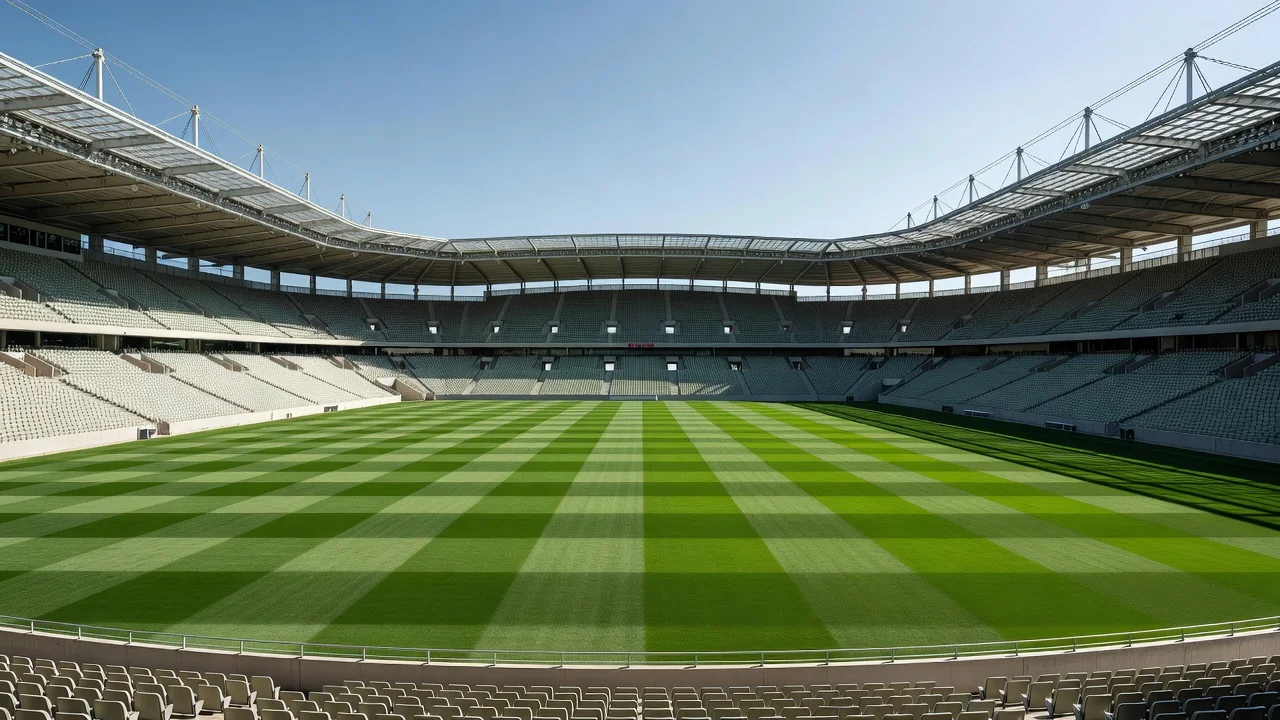Panorama nowoczesnego stadionu sportowego za dnia